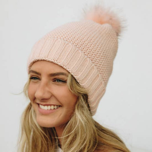 Hat- Sherpa Lining Pom Beanie, Pink